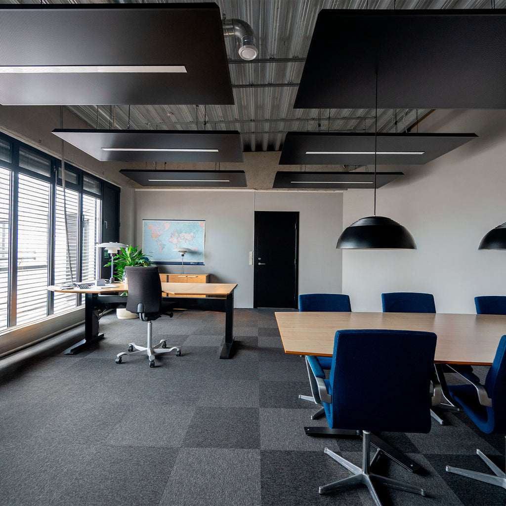 modern office space with acoustic ceiling solution (Dampa Silent Cloud)