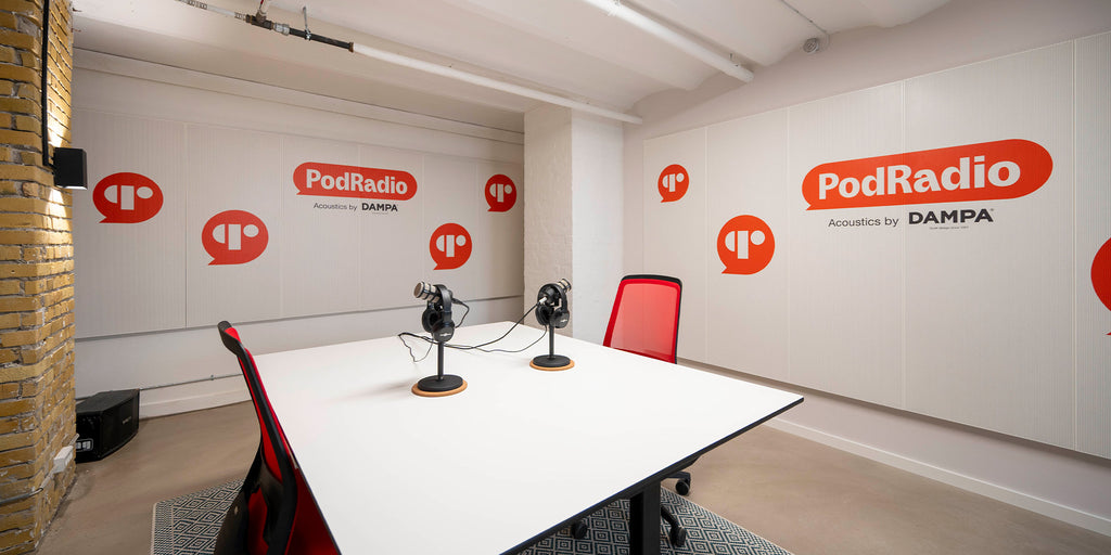 DAMPA Silent Board with digital print in PodRadio podcast studio
