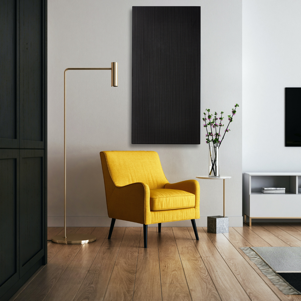 DAMPA Silent Board (black) in Living Room with yellow chair